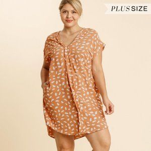 Umgee Plus Apricot Dalmatian Print Dress